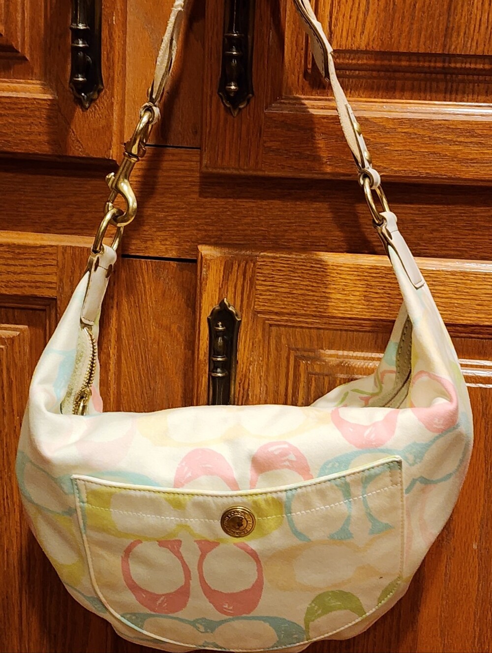 Pastel Circle Print Shoulder Bag - White/Pastel